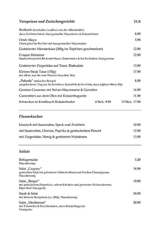Übersichtsbild Speisenkarte Altes Brauhaus Trier