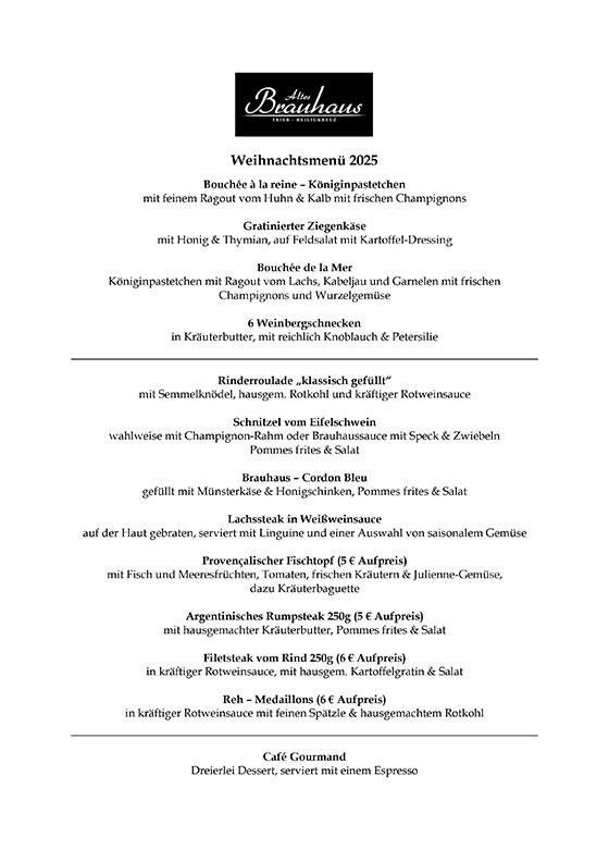 Übersichtsbild Weihnachtsmenü 2025 Altes Brauhaus Trier
